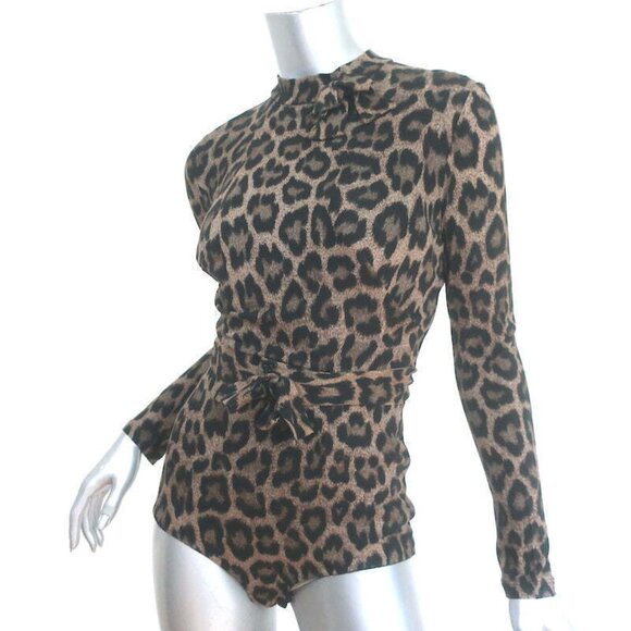 Agent Provocateur Iona Leopard Print Bodysuit Brown Size Medium Long Sleeve Top - Picture 3 of 7